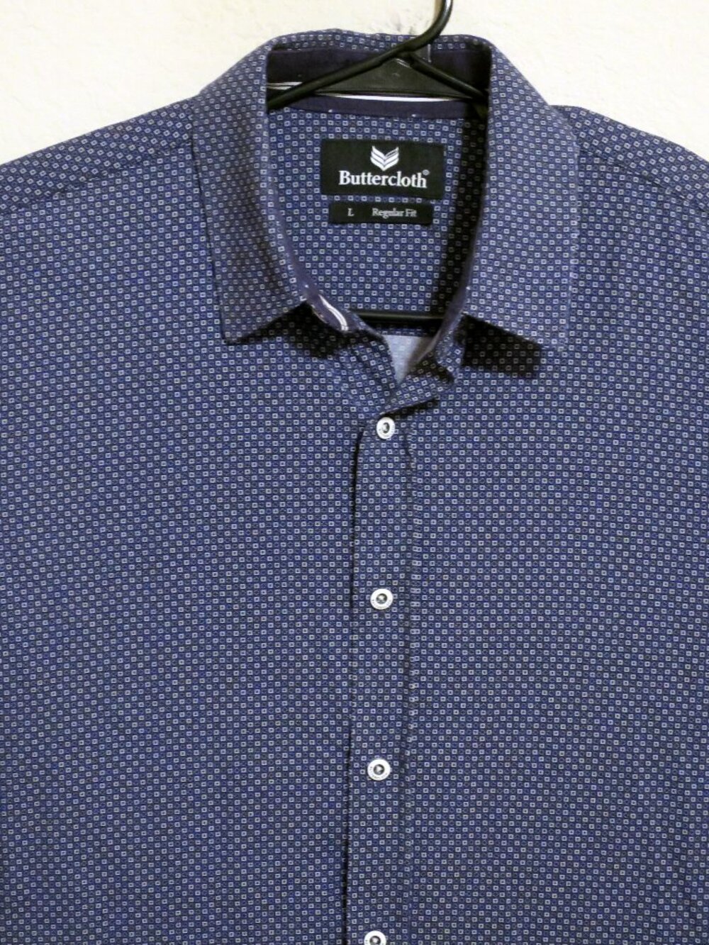 Buttercloth Shirt Mens Large Long Sleeve Button Navy Blue White Squares